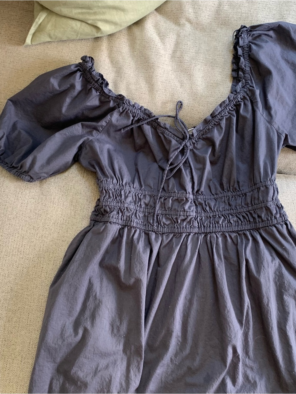 Old Navy Slate Blue Smocked Midi Dress with Puff Sleeves - Picture 3 of 8